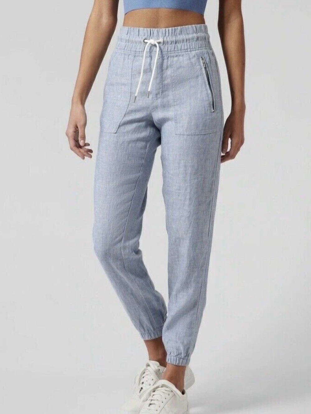 ATHLETA Cabo Linen Jogger Pants Chambray Light blue Women’s 8 Summer Resort